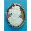 Image 1 : A Victorian shell cameo brooch, carved with a profile study of a bacchante, in rubover and ropetw...