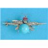Image 1 : A Victorian gold 'bee' brooch, set rose cut diamonds, cabochon garnets and a turquoise paste...