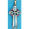 Image 1 : A gold mounted Celtic cross pendant, set rock crystals and rubies, 2.75ins together with a gentle...
