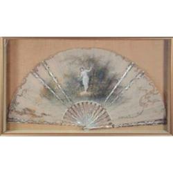 A 19th century fan, having mother of pearl sticks and guards decorated with floral garlands, the...