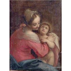 19th C. Italian School oil on zinc panel, Madonna and child, 6.5 x 4.75 ins. Gilt gesso frame....