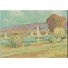 Image 1 : Circle of Gyrth Russell oil on canvas, Landscape with boats on a lake, bears signature, 10 x 14 i...