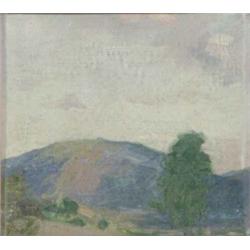 Frank Bramley (1857-1915) oil on board, Hilly landscape, inscribed verso, 8.5 x 9.5 ins....