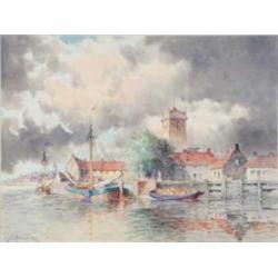 Louis Van Staaten (Exh.1908-14) watercolour, Dutch canal scene, signed, 12 x 16 ins....