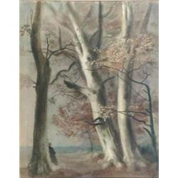 Manner of George Russell watercolour, Figure beneath trees, 21 x 16.5 ins....