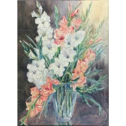 Marion Broom (fl.c.1920-1960) watercolour, Still life of gladioli, signed, 30 x 21.5 ins....