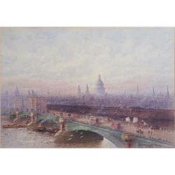 Frederick E J Goff (1855-1931) pair of watercolours, "Westminster" and "Blackfriars Bridge", sign...