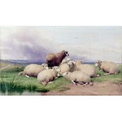 Thomas Sidney Cooper (1803-1902) watercolour, Sheep in a landscape, signed and dated 1868, 9.5 x...