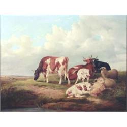 Thomas Sidney Cooper (1803-1902) oil on canvas, Cattle and sheep in a landscape, signed and dated...