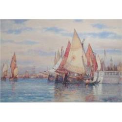 Frederick James Aldridge (1850-1933) watercolour, Shipping at anchor, Venice beyond, signed, 14 x...