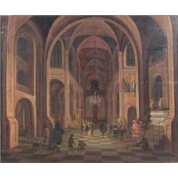 18th century Dutch School oil on oak panel, Cathedral interior, 39 x 47 ins....