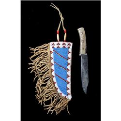 Sioux-Santee Beaded Knife & Sheath 19th-20th C.