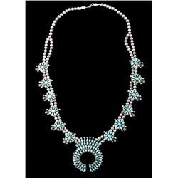 Zuni Turquoise Petit Point Squash Blossom c. 1900