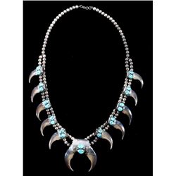 Navajo Bear Claw Turquoise Silver Squash Necklace