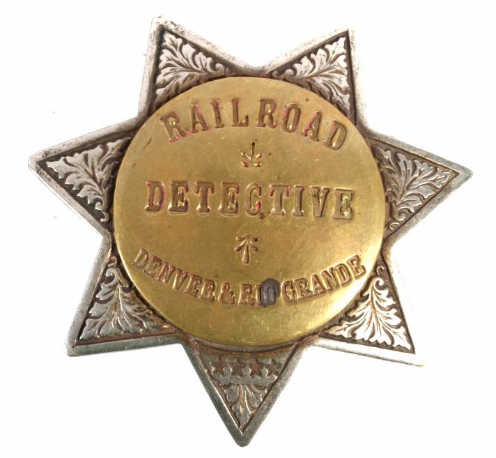 Badge: Railroad Detective Brass Star Denver & Rio Grand Lawman Police Badge: Railroad Detective Brass Star Denver & Rio Grand Lawman Police