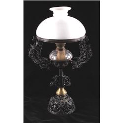 Antique Cast Iron Oil Lamp w/ Milk Glass Shade