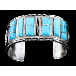 Navajo Old Pawn Silver Turquoise Nugget Bracelet