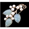 Image 1 : Exceptional Ming's Jade & Pearl 14k Gold Brooch