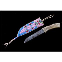 Lakota Sioux Beaded Sheath & Elk Trade Knife