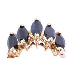 10k Gold & Dark Blue Sapphire Marquise Cut Ring