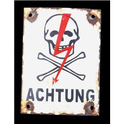WWII German Achtung Porcelain Skull & Bones Sign