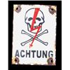 Image 1 : WWII German Achtung Porcelain Skull & Bones Sign
