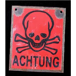 WWII German Achtung Porcelain Skull & Bones Sign