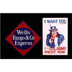Army Recruiting and Wells Fargo Porcelain Signs