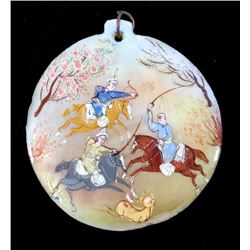 Antique Persian Mother of Pearl Polo Scene Pendant