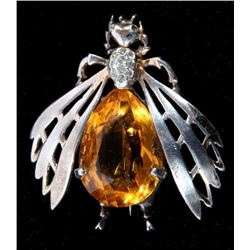 Reja Art Deco Sterling & Gold Citrine Insect Pin