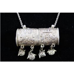 Antique Silver Chinese Scroll Box Prayer Necklace