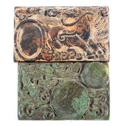 Chinese Green Jade & Brown Jade Inkwell