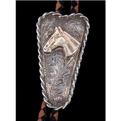 Fritch Bros 10k Gold & Sterling Horse Bolo Tie