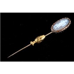 Victorian Gold Carved Cameo Stickpin in Box