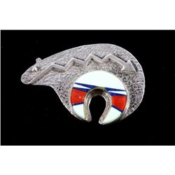 Hopi Mosaic Inlaid Silver Bear Brooch