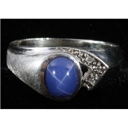 14k White Gold & Star Sapphire Men's Ring