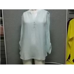 BLOUSE - NEW - GEORGE - AQUA AND WHITE - SZ MED - LONG SLEEVE - 60% RAYON