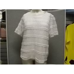 TOP - NEW- TANJAY - WHITE - SMALL - SHORT SLEEVE - LACE OVERLAY FRONT & BACK