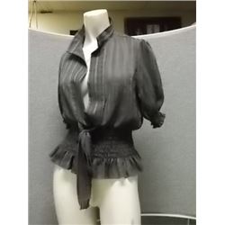 TOP - NEW - SEDUCTION - CHARCOAL - SMALL - CRINKLE CINCHED WAIST - 3/4 LENGTH - SHORT