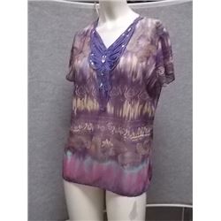 TOP - PURPLE PRINT - SMALL - CAP SLEEVE - BUTTERFLY DETAIL - NYLON PRINT