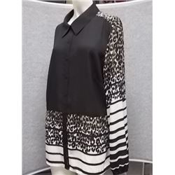 BLOUSE - NEW - STYLE & CO - BROWN/BLACK/WHITE - LARGE - LEOPARD/ZEBRA PRINT - LONG SLEEVE