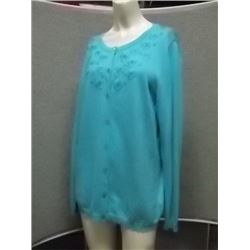 SWEATER - NEW - TRADITION - TURQUOISE - MED - LONG SLEEVE - CARDIGAN GLITTER