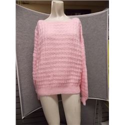SWEATER - NEW - HAND KNITTED - PINK - NED - BOAT NECK - POPCORN STITCH - LITTLE MARK OR BLEMISH IN S