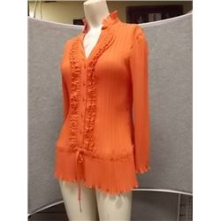 BLOUSE - NEW - ANTONI PHILOSPHY - CORAL - RETRO STYLE LONG SLEEVE - CRINKLE BOW