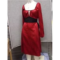 DRESS - NEW- BEBE - RED/BLACK - XS - LONG SLEEVE - PRINT DOTS - & BLACK BELT