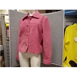 JACKET -  MARGARET GODFREY - HOT PINK - SZ 12 - SUEDE LEATHER - 4 BUTTONS