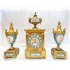 Image 2 : 19th C. Sevres Bleu Porcelain & Gold Gilt Bronze Clock & Pair of Lidded Urns W/Cherubs