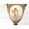 Image 8 : 19th C. Sevres Bleu Porcelain & Gold Gilt Bronze Clock & Pair of Lidded Urns W/Cherubs