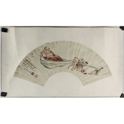 Watercolour on Paper Fan Shan Su Ge Fang