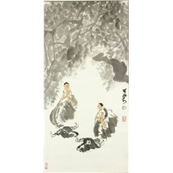 Watercolour Boys on Cow Scroll Li Keran 1907-1989